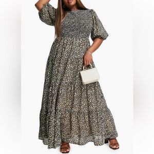 ASOS Leopard Print Puff Sleeve Tiered Maxi Dress